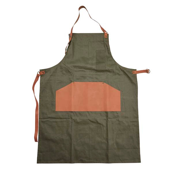 Gorms Forklæde m/ natur læder, grøn - 90x70 cm. - Bahne